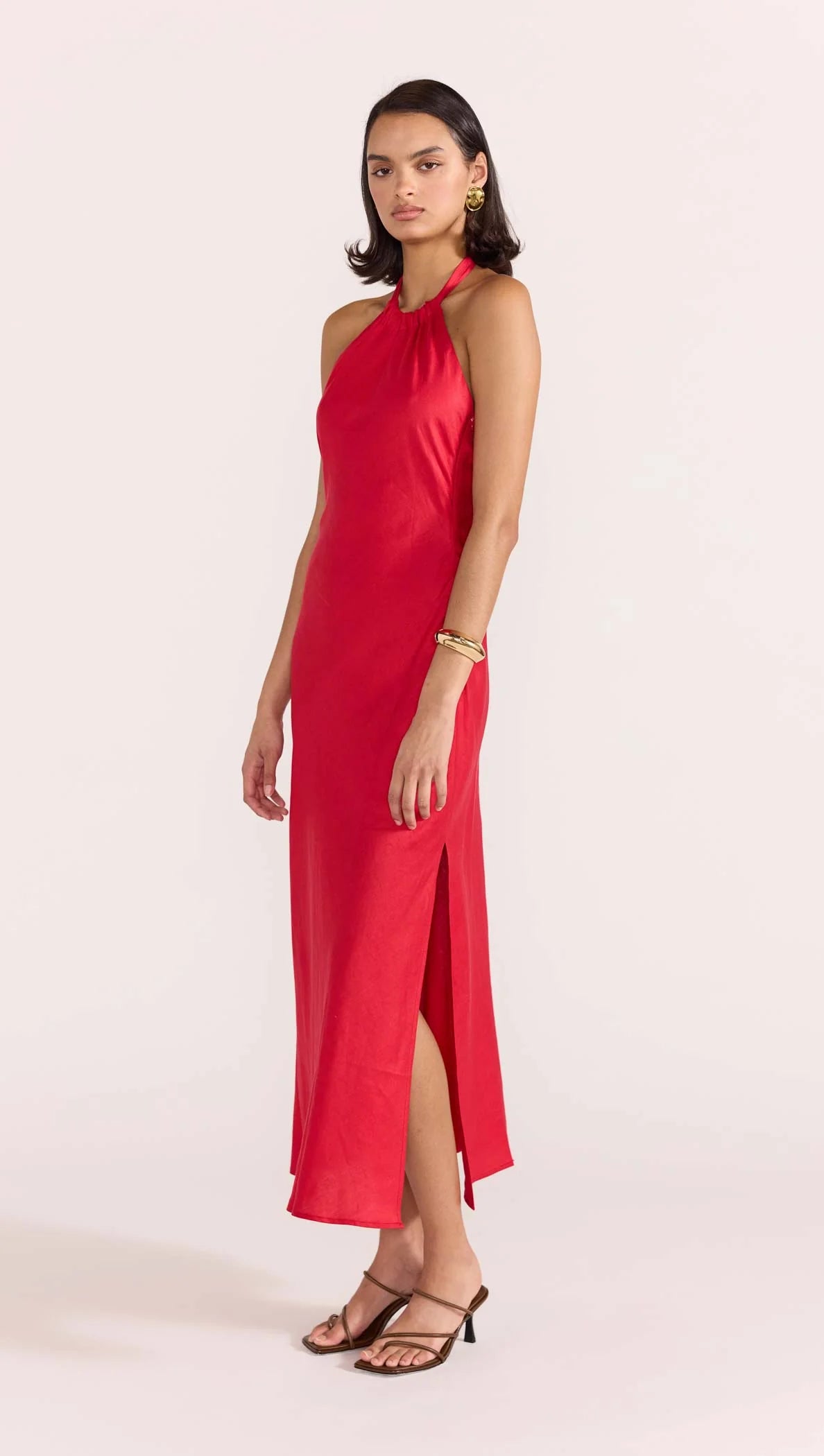 AMANA HALTER BIAS DRESS - L / RED AMANA HALTER BIAS DRESS - L / RED