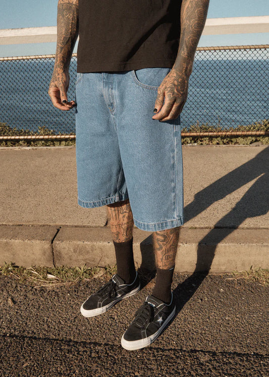 Lil C - Denim Baggy Fit Short 22 Inch - Worn Blue