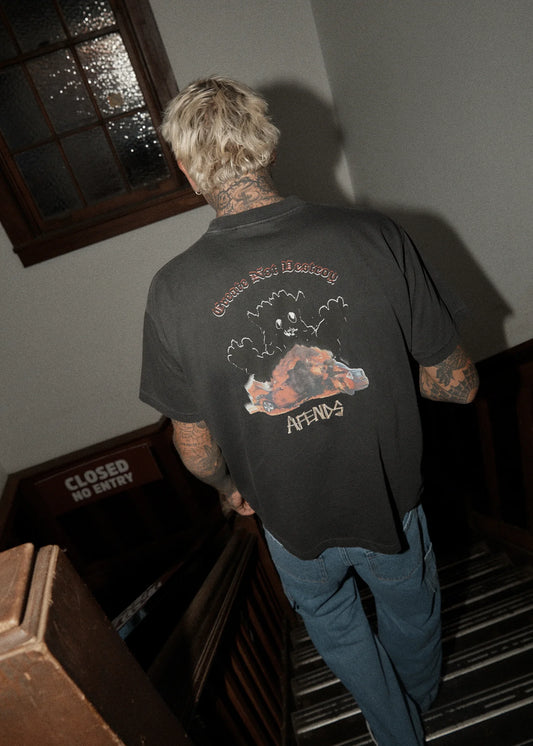 Crashed Out - Recycled Boxy Fit Tee - Stone Black