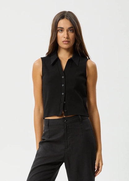Eliza - Organic Rib Sleeveless Shirt - Black