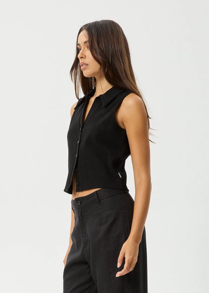 Eliza - Organic Rib Sleeveless Shirt - Black