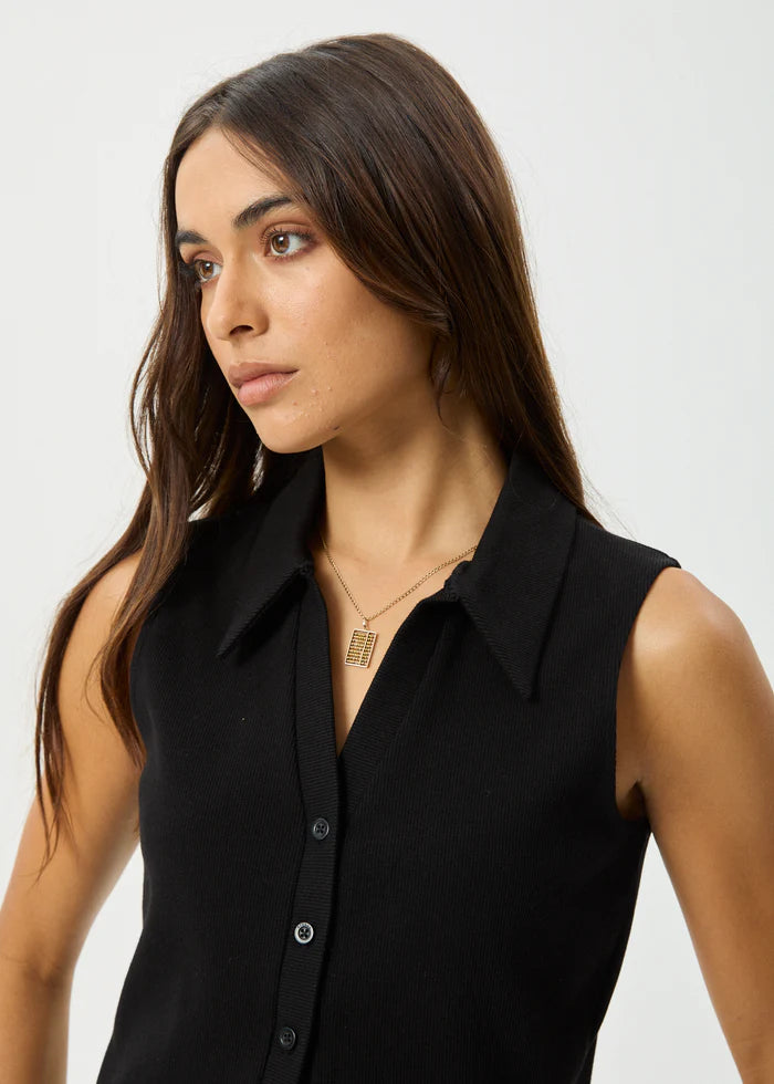 Eliza - Organic Rib Sleeveless Shirt - Black